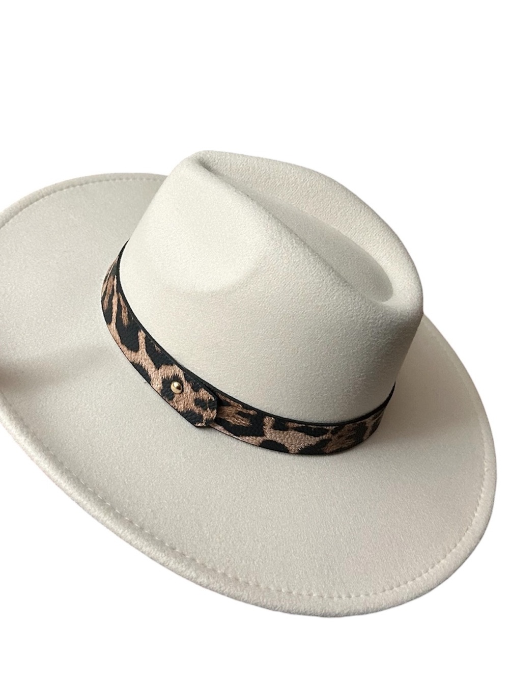 Wide-Brim Fedora Hat with Leopard Band